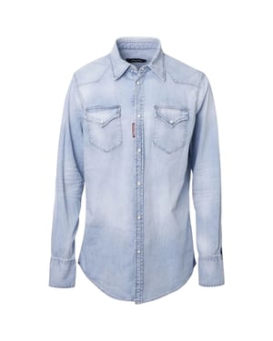 Dsquared2 Classic Western Faded Denim Blue Shirt