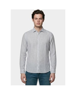 Bos Bright Blue Overhemd heren linnen shirt 5400.426/2c