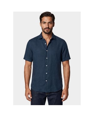 Bos Bright Blue Overhemd korte mouw heren linnen shirt 5700.426/208