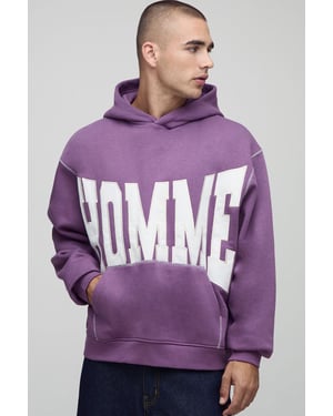 Oversized Boxy Twill Applique Contrast Stitch Hoodie