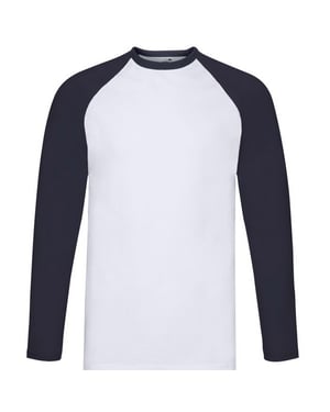Fruit of the Loom Heren Valueweight Baseball T-shirt met lange mouwen (Witte/diepe marine)