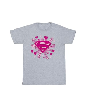 DC Comics Mens Superman Pink Hearts And Stars Logo T-Shirt (Sports Grey)