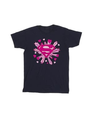DC Comics Mens Superman Pink Hearts And Stars Logo T-Shirt (Navy Blue)