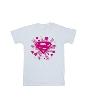 DC Comics Mens Superman Pink Hearts And Stars Logo T-Shirt (White)