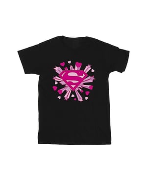 DC Comics Mens Superman Pink Hearts And Stars Logo T-Shirt (Black)
