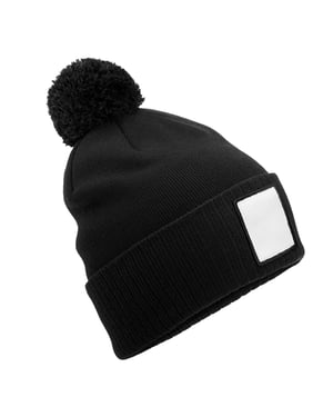 Beechfield Pom Pom Appliqué Patch muts (Zwart/Wit)
