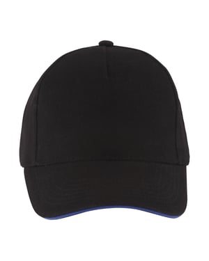 SOLS Long Beach 5 Paneel Baseball Cap (Zwart/Loyaal Blauw)