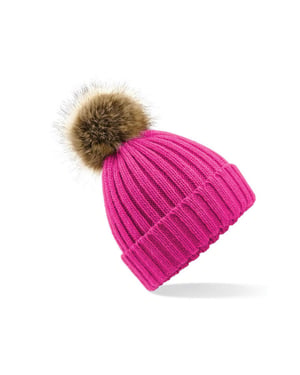 Beechfield Gebreide muts van imitatiebont (Fuchsia)