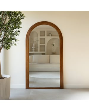 Indore Home – staande boogspiegel – houten rand – 180 x 100 cm