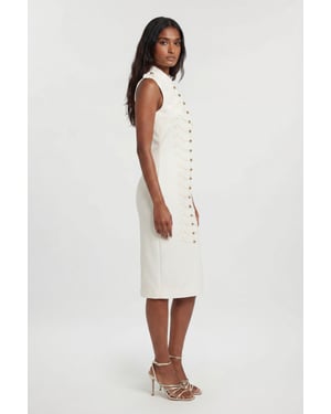 Compact Stretch Button Detail Straight Pencil Dress