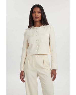 Satin Tux Tailored Collarless Cropped Blazer
