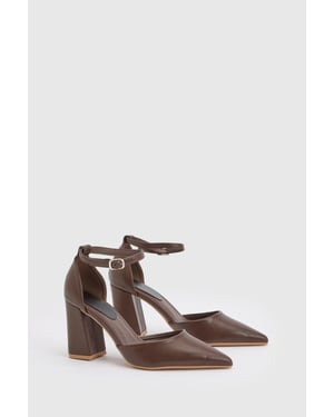 Blanche Ankle Strap Pointed High Block Heel Court Shoes