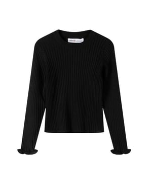 Minoti Effen geribd meisjes Sweatshirt met lange mouwen (Zwart)