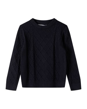 Minoti Jongens Sweatshirt met Kabelgebreide Ronde Hals (Blauw)
