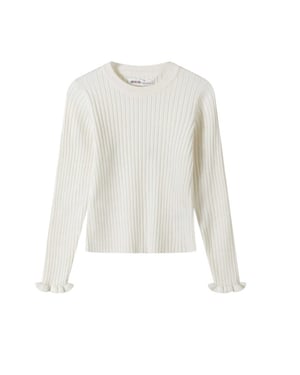 Minoti Effen geribd meisjes Sweatshirt met lange mouwen (Wit)