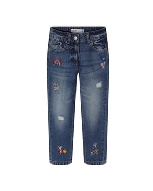 Minoti Rechte meisjesjeans met borduursel (Marine)