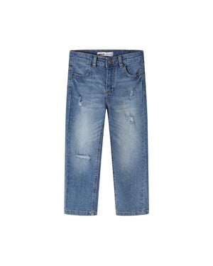 Minoti Rechte jongensspijkerbroek met gescheurde pijpen (Blauw)