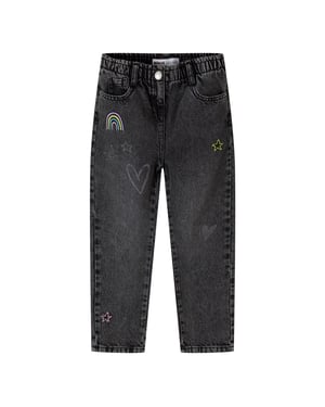 Minoti Geborduurde jeans met elastische taille voor meisjes (Zwart)
