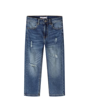 Minoti Rechte jongensspijkerbroek met gescheurde pijpen (Blauw)