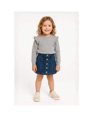 Minoti Effen denim rok met knoopsluiting voor meisjes (Marine)