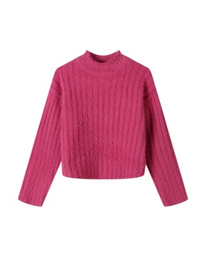 Minoti Meisjes Fluffy Gebreid Sweatshirt met Hoge Hals (Roze)