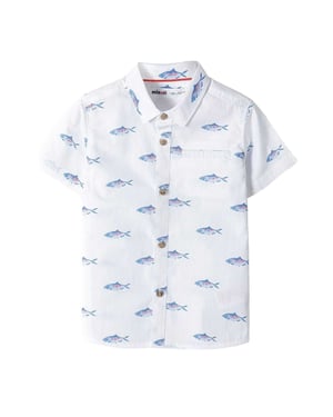 Minoti Jongens Bedrukt Popeline Shirt Met Korte Mouwen (Wit)