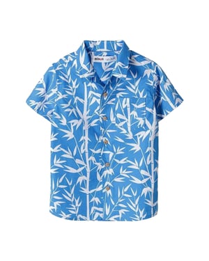 Minoti Jongens Bedrukt Popeline Shirt Met Korte Mouwen (Blauw)