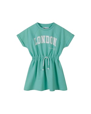 Minoti Meisjes Text Fleece Elastische Taille Oversized Jurk (Groen)