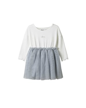 Minoti Meisjes Glitter Mesh Skater Jurk (Wit/Grijs)
