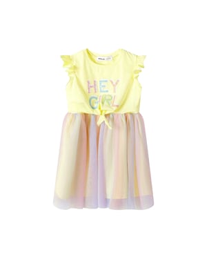 Minoti Meisjes Pailletten Mesh Rok Frill Jurk (Geel)