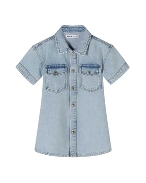 Minoti Denim jurk met korte mouwen voor meisjes (Lichtblauw)
