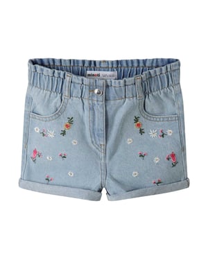 Minoti Korte geborduurde paperbag meisjes denim (Lichtblauw)