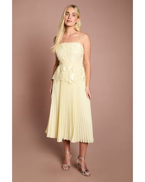 Petite Satin Lace Pleated Midi Dress