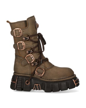 New Rock bruine leren gothic bikerlaarzen tot halverwege de kuit - M-373XL-C120