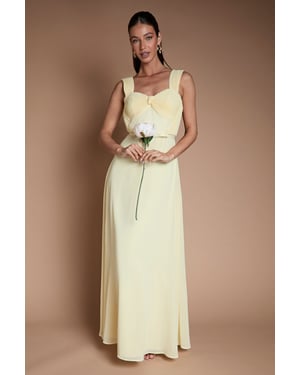 Pleated Chiffon Tie Sleeve Bridesmaid Maxi Dress
