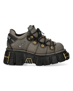 New Rock bruin-grijze leren gotische platform enkellaarsjes - M-120N-C119