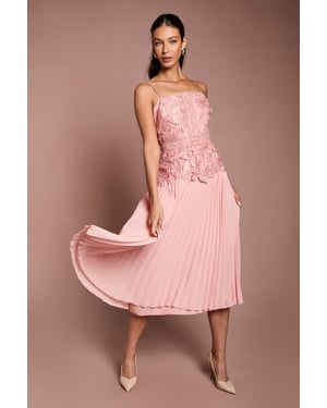 Satin Lace Pleated Midi Dress