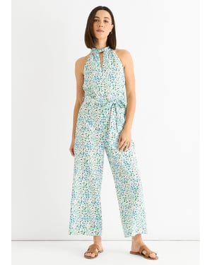Blue Floral Halter Neck Jumpsuit