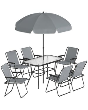 4goodz Tuintafelset 6 persoons glazen tafel met 6 klapstoelen en parasol -