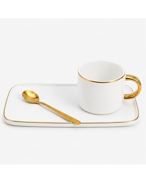 Casa di Elturo Kop & schotel & lepel glam porselein / goud- 200ml