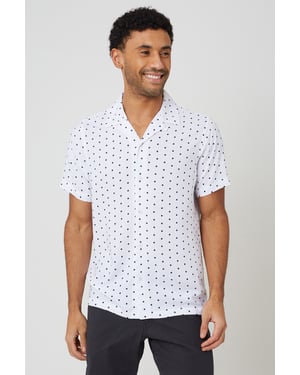 White Revere Collar Polka Dot Short Sleeve Shirt