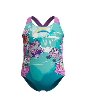 Speedo Baby Meisjes Leren Zwemmen Bedrukt Kruis Rug Eèn Stuk Zwempak (Blauw)