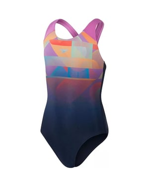 Speedo Eendelig badpak met Digi Plaatsing Splashback voor Meisjes (Marine / Rood)
