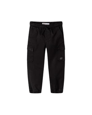 Minoti Jongens Geweven Text Elastische Taille Cargo Broek (Zwart)
