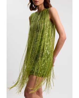 Beaded Fringed Sleeveless Woven Midi Dress