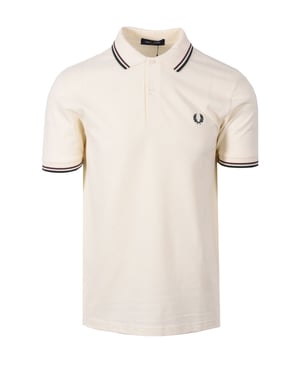 FRED PERRY TWIN TIPPED POLO ECRU/OXBLOOD/GRASSROOTS