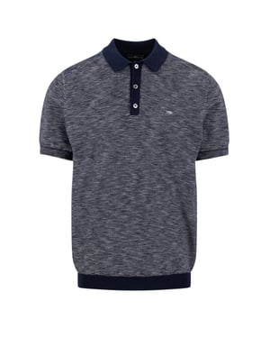 FYNCH-HATTON COTTON LINEN STRIPED POLO NAVY