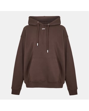 Men's Off White Hooded Neck Skate Sweatshirt with Kangaroo Pocket in Chocolate-White