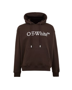 Men's Off White Oversize Hooded Neck Long Sleeve Sweatshirt in Chocolate-White