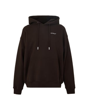 Men's Off White Oversize Hooded Neck Drop Shoulder Sweatshirt in Chocolate-White
